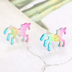 Glitter Unicorn Earrings -Unicorn Fashion Trendy Colorful Glitter Enamel Unicorn Earrings for Women Cute Animal Horse Stud Earrings Jewelry oorbellen Gift 2