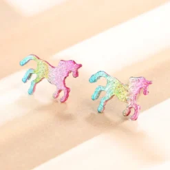 Glitter Unicorn Earrings -Unicorn Fashion Trendy Colorful Glitter Enamel Unicorn Earrings for Women Cute Animal Horse Stud Earrings Jewelry oorbellen Gift 3
