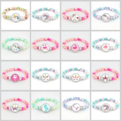 Unicorn Beads Bracelets 18mm 10 Unicorn Beads Bracelets 18mm -Unicorn Fashion Unicorn Beads Bracelets 18mm Snap Holder Buttons Dome Cabochon Flamingos Charms Trendy Bracelets Girls Women Boy 2
