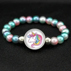Unicorn Beads Bracelets 18mm 12 Unicorn Beads Bracelets 18mm -Unicorn Fashion Unicorn Beads Bracelets 18mm Snap Holder Buttons Dome Cabochon Flamingos Charms Trendy Bracelets Girls Women Boy 4