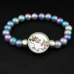 Unicorn Beads Bracelets -Unicorn Fashion Unicorn Beads Bracelets 18mm Snap Holder Buttons Dome Cabochon Flamingos Charms Trendy Jewelry Girls Women Boy 2
