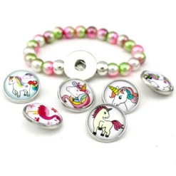 Unicorn Beads Bracelets -Unicorn Fashion Unicorn Beads Bracelets 18mm Snap Holder Buttons Dome Cabochon Flamingos Charms Trendy Jewelry Girls Women Boy 3