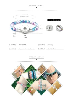 Unicorn Beads Bracelets -Unicorn Fashion Unicorn Beads Bracelets 18mm Snap Holder Buttons Dome Cabochon Flamingos Charms Trendy Jewelry Girls Women Boy 4