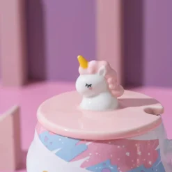 Unicorn Cute Coffee Mug With Lid & Spoon -Unicorn Fashion Unicorn Coffee Mug Cute Ceramic Cup for Kids Rainbow Cartoon Water Cup with Lid Girls Porcelain 2