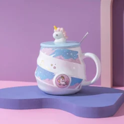 Unicorn Cute Coffee Mug With Lid & Spoon -Unicorn Fashion Unicorn Coffee Mug Cute Ceramic Cup for Kids Rainbow Cartoon Water Cup with Lid Girls Porcelain 4
