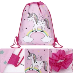 Unicorn Travel Storage Drawstring Bag -Unicorn Fashion Unicorn Drawstring bag for Girls Travel Storage Package Cartoon School Backpacks Children Birthday Party Favors 2