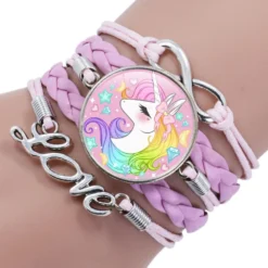 Leather Unicorn Bracelets -Unicorn Fashion Unicorn Horse Bracelets Animal Heart Infinity Love Dome Cabochon Charm Leather Jewelry Women Men Girl Boy 3