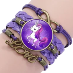 Leather Unicorn Bracelets -Unicorn Fashion Unicorn Horse Bracelets Animal Heart Infinity Love Dome Cabochon Charm Leather Jewelry Women Men Girl Boy 4
