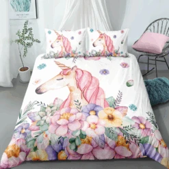 Unicorn In The Flower Field Bedding Set