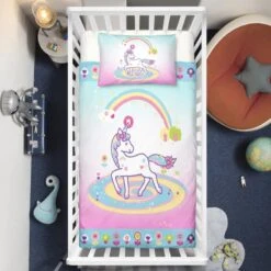 Unicorn Lady Surrounded By Rainbow Crib Bedding Set – Unicorn Nursery Baby Bedding