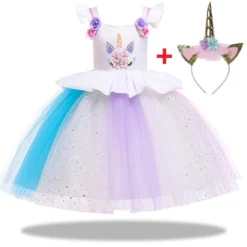 Colorful Unicorn Party Dress -Unicorn Fashion Unicorn Party Girls Dress for Girls dream cosplay Elsa Costumes Summer Wedding Dresses For Kids 1
