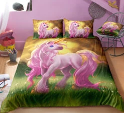 Unicorn Playing In The Green Field Bedding Set