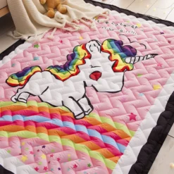 Unicorn Quilted Area Thick Carpet -Unicorn Fashion Unicorn Rug Quilted Area Rug Thick Mat Tatami Mat Kids Room Play Crawling Carpet Rectangle Rugs 2