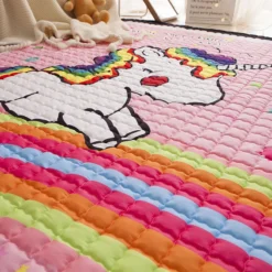 Unicorn Quilted Area Thick Carpet -Unicorn Fashion Unicorn Rug Quilted Area Rug Thick Mat Tatami Mat Kids Room Play Crawling Carpet Rectangle Rugs 4