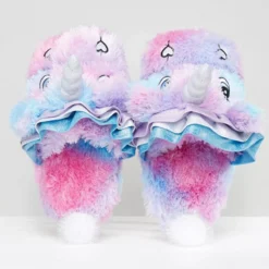 Soft Plush Unicorn Slippers -Unicorn Fashion Unicorn Slippers Kids Flip Flops Girls Winter Warm Cotton Shoes Children Animal Plush Fur Slippers Funny 1