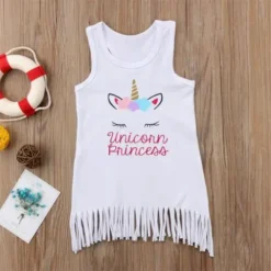 Unicorn Princess Sleeveless Sundress -Unicorn Fashion Unicorn Toddler Kids Baby Girl Dress sleeveless letter Tassel Party princess Sundress1 6y 2