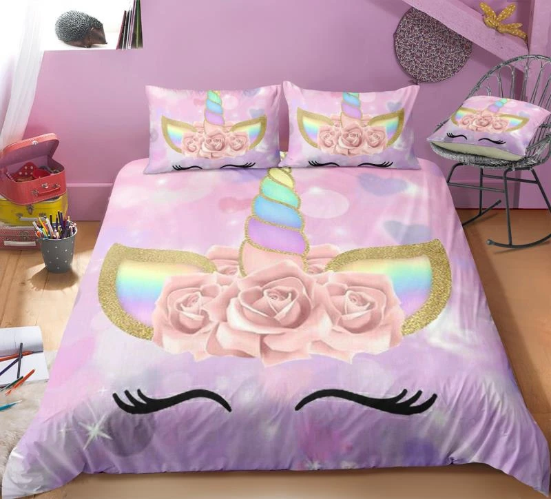 Shiny Bubbles & Hearts With Unicorn Wreath Bedding Set 3 Shiny Bubbles & Hearts With Unicorn Wreath Bedding Set