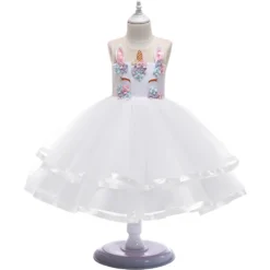 White Flower Unicorn Dress -Unicorn Fashion White Flower Unicorn Dress 2pcs Set Children Unicorn Fancy Cosplay Costume for Girls Birthday Princess Party 2