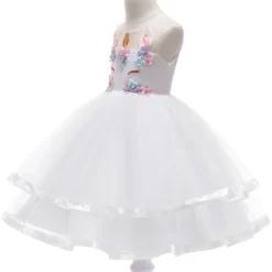 White Flower Unicorn Dress -Unicorn Fashion White Flower Unicorn Dress 2pcs Set Children Unicorn Fancy Cosplay Costume for Girls Birthday Princess Party 3