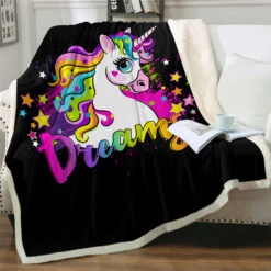 Colorful Dreamy Unicorn Sherpa Fleece Blanket -Unicorn Fashion blanket 1