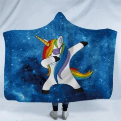 Blue Unicorn Dab Hooded Blanket