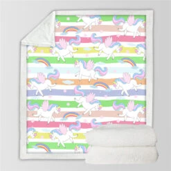 Cartoon Winged Unicorn Sherpa Fleece Blanket