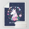 Flowers Unicorn Themed Sherpa Fleece Blanket