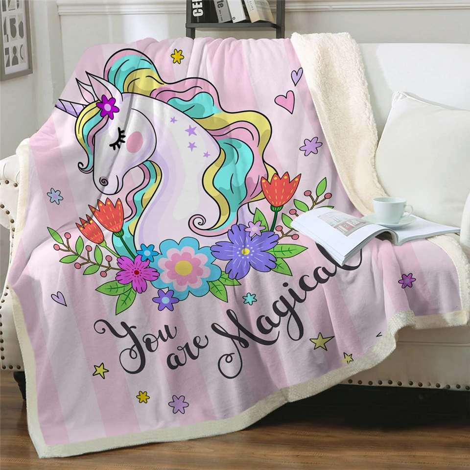 Flower Cute Unicorn Themed Sherpa Fleece Blanket 4 Flower Cute Unicorn Themed Sherpa Fleece Blanket - Image 2