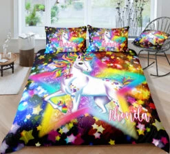 Personalized Custom Sparkling Star Unicorn Bedding Set