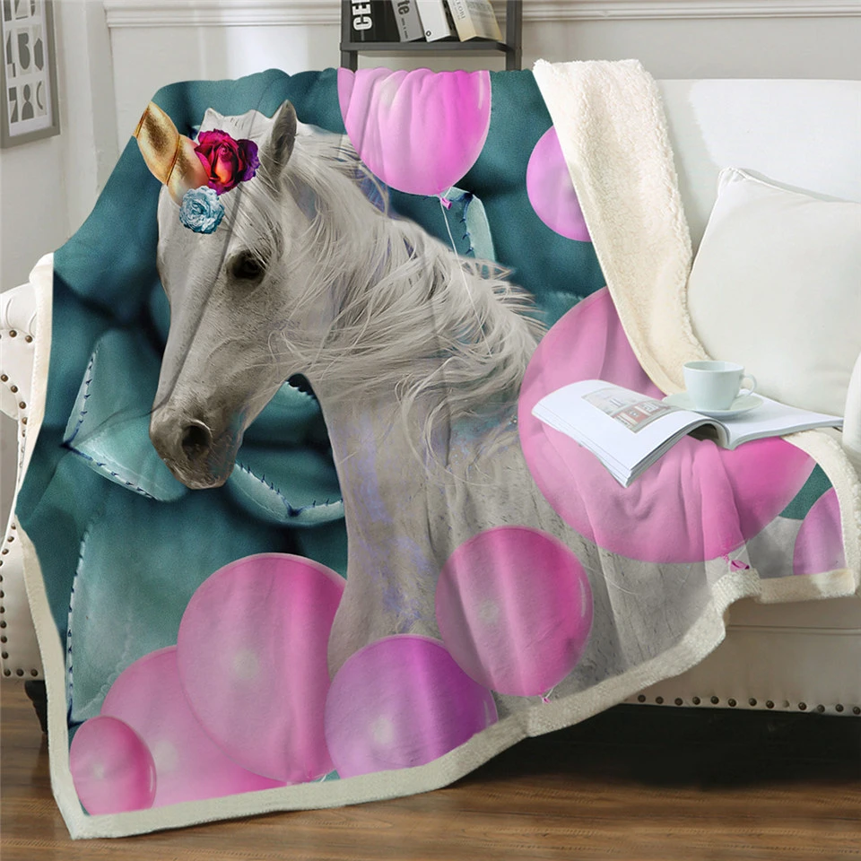 Pink Balloon Unicorn Themed Sherpa Fleece Blanket 4 Pink Balloon Unicorn Themed Sherpa Fleece Blanket - Image 2