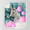 Pink Balloon Unicorn Themed Sherpa Fleece Blanket -Unicorn Fashion 灰底 2