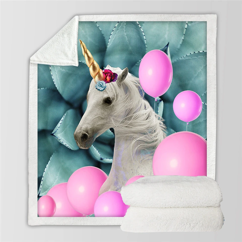 Pink Balloon Unicorn Themed Sherpa Fleece Blanket 3 Pink Balloon Unicorn Themed Sherpa Fleece Blanket